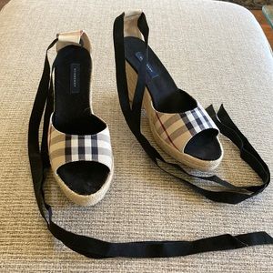 Burberry Espadrilles with Black Ribbon Ankle Ties.  Never worn.
